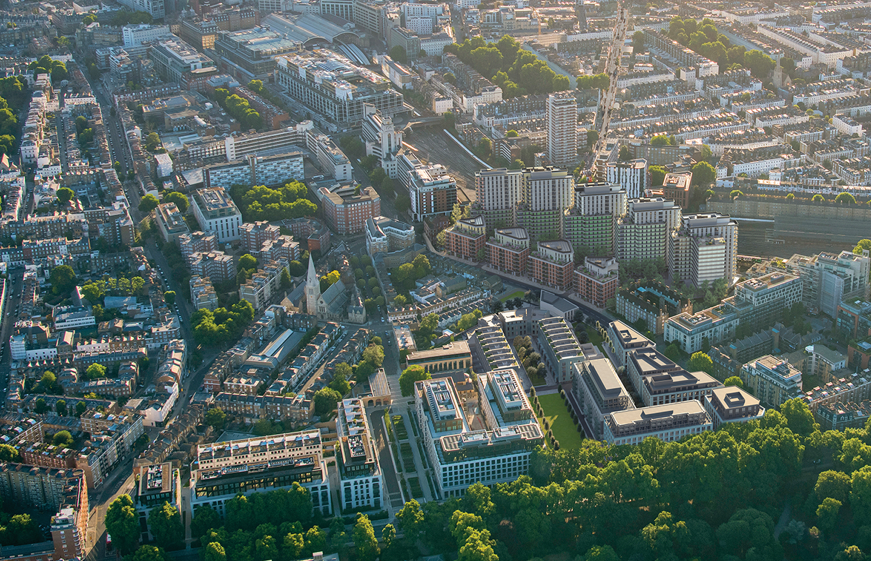 Aerial view of the SW1 region of London, surrounding the Ebury development